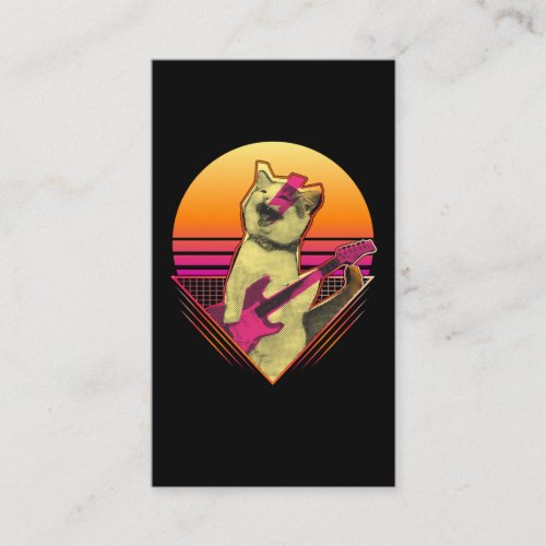 Electric Guitar playing Cat Meow 80s 90s Vaporwave Business Card