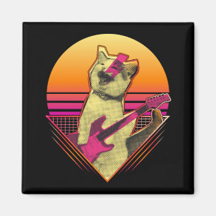 Electric Guitar playing Cat Meow 80s 90s Vaporwave Magnet