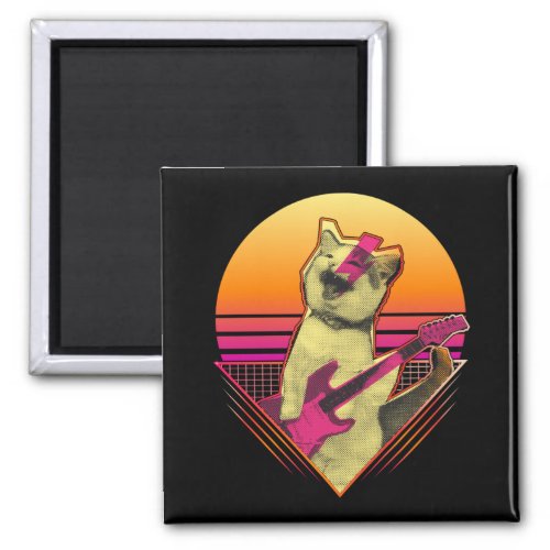 Electric Guitar playing Cat Meow 80s 90s Vaporwave Magnet