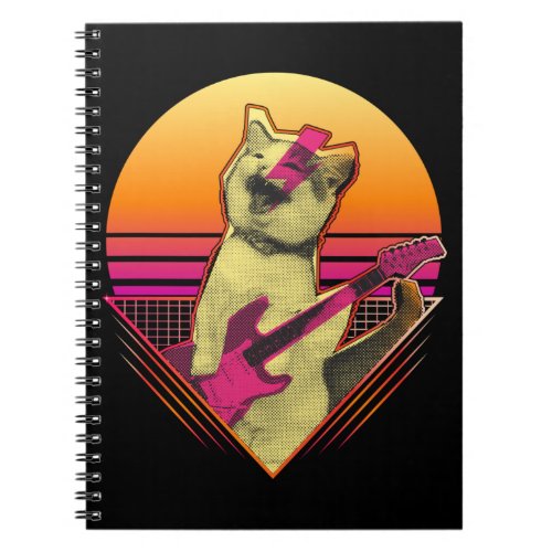 Electric Guitar playing Cat Meow 80s 90s Vaporwave Notebook