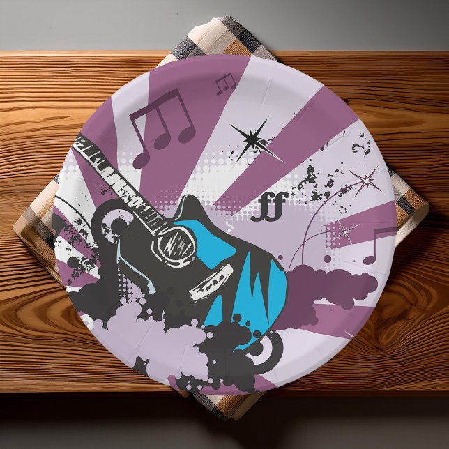 Electric Guitar Pop Art Music Rock Grunge Paper Plates (Creator Uploaded)