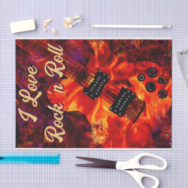 Electric Guitar Red Black Rock n Roll Decoupage Tissue Paper (Craft)