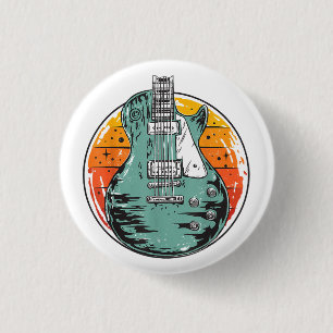 Electric Guitar Retro Sunset Vintage Music Band Gu Button