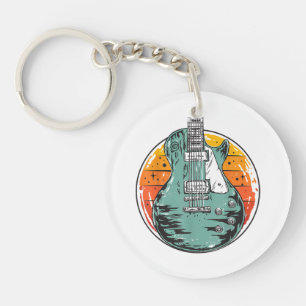 Electric Guitar Retro Sunset Vintage Music Band Gu Keychain