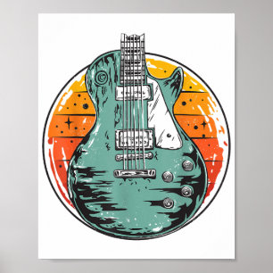Electric Guitar Retro Sunset Vintage Music Band Gu Poster