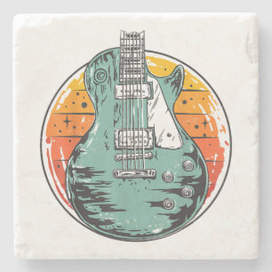 Electric Guitar Retro Sunset Vintage Music Band Gu Stone Coaster