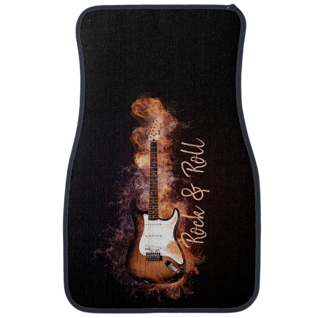 Electric Guitar Rock and Roll Flames Car Floor Mat (Front)