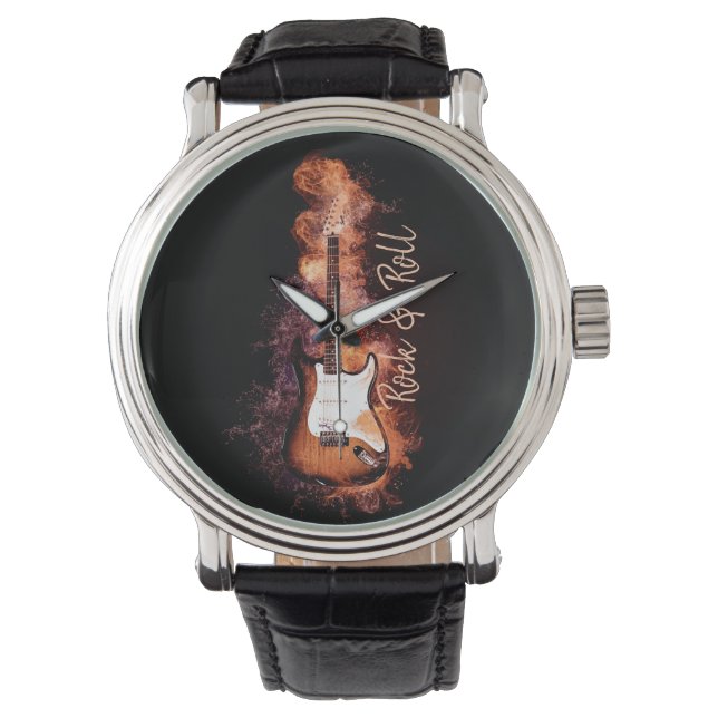 Electric Guitar Rock and Roll Flames Watch (Front)