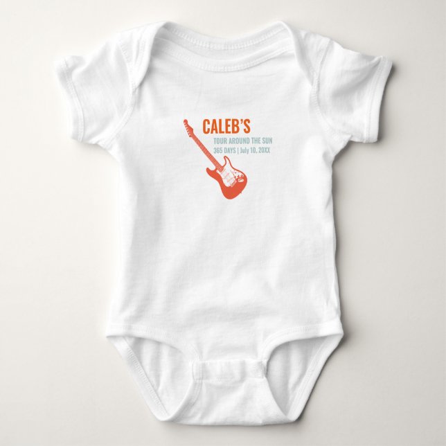 Electric Guitar Rock and Roll Music First Birthday Baby Bodysuit (Front)