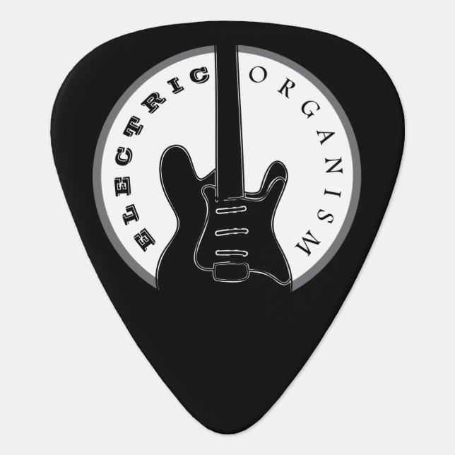 Electric Guitar Rock Music Cool Black Monogram Guitar Pick (Front)