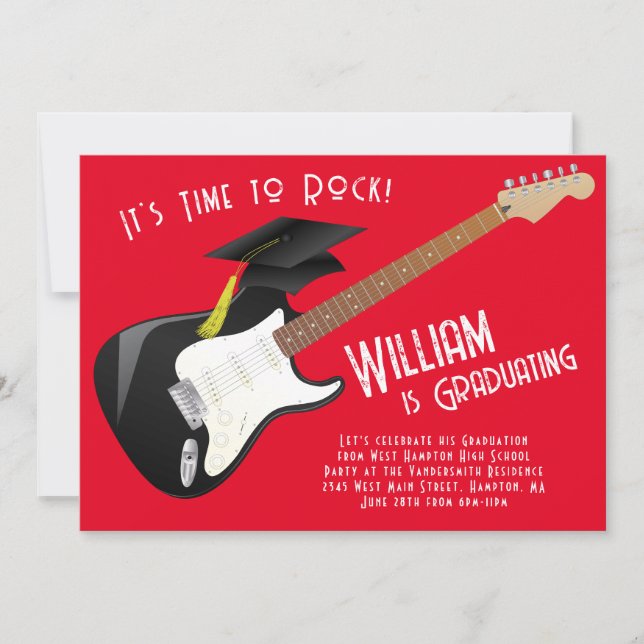 Electric Guitar Rock Music Graduation Party Invitation (Front)