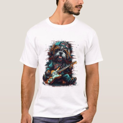 Electric Guitar Rock Music Norwegian Elkhound Dog  T_Shirt