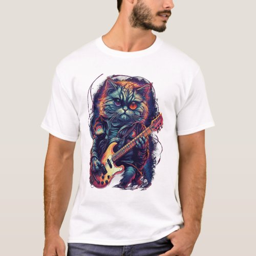 Electric Guitar Rock Music Persian Cat T_Shirt