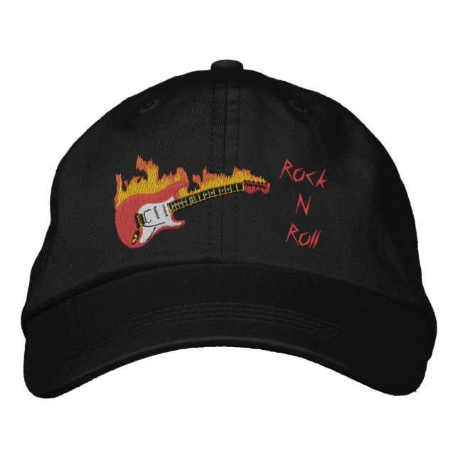 Electric Guitar Rock N Roll Embroidered Cap (Front)