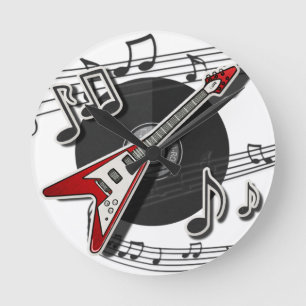 Electric Guitar Rock & Roll Notes Music Cool Round Clock