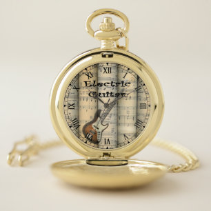 Electric Guitar ~ Rolled Vintage Sheet Music ~ Pocket Watch