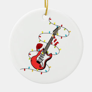 Electric Guitar Santa Claus Music Christmas Lover Ceramic Ornament