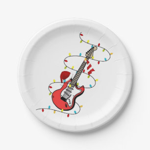 Electric Guitar Santa Claus Music Christmas Lover Paper Plates