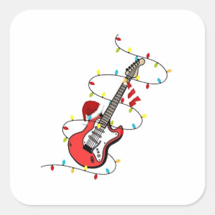 Electric Guitar Santa Claus Music Christmas Lover  Square Sticker