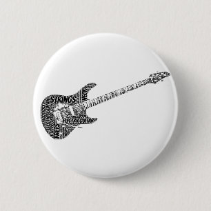 Electric Guitar Shaped Word Art Black Text Pinback Button