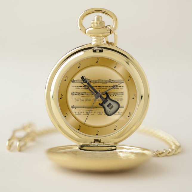Electric Guitar~Sheet Music~Golden Disk ~ Unique ~ Pocket Watch (Inside)