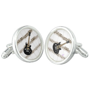 Electric Guitar Sheet Music Silver Round Cufflinks