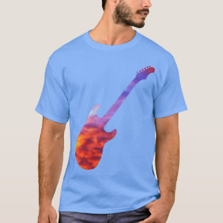 Electric guitar silhouette with a flaming backgrou T-Shirt