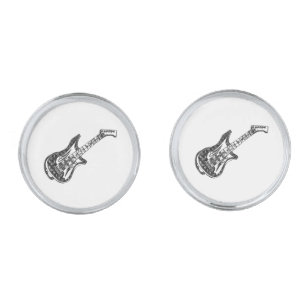 Electric Guitar Silver Cufflinks