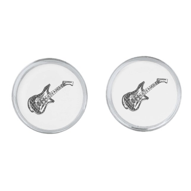 Electric Guitar Silver Cufflinks (Front)