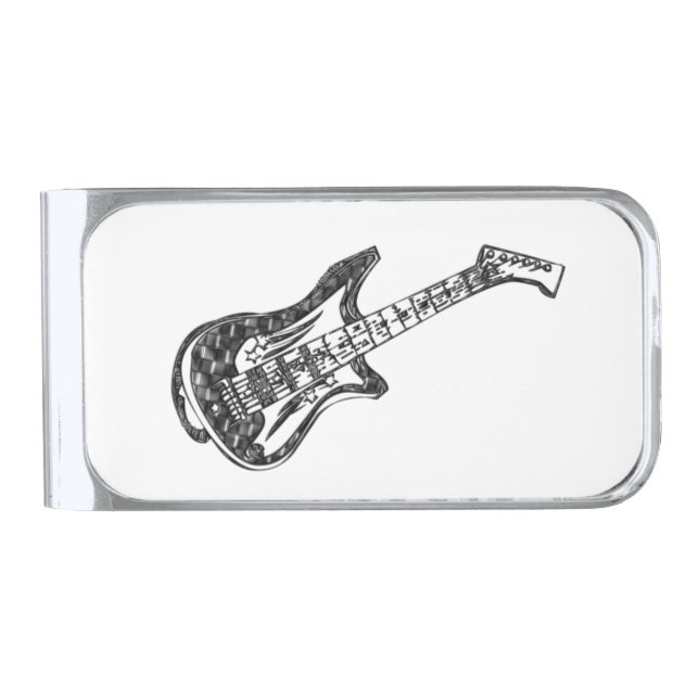 Electric Guitar Silver Finish Money Clip (Front)