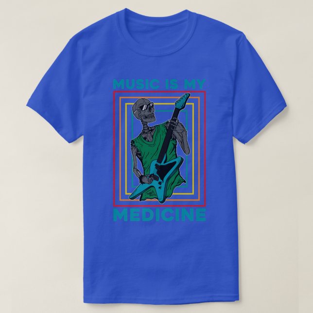 Electric Guitar Skeleton MusicianMusic Is My Medic T-Shirt (Design Front)