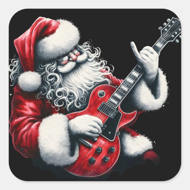 Electric Guitar Solos Light Christmas Nights Square Sticker (Front)