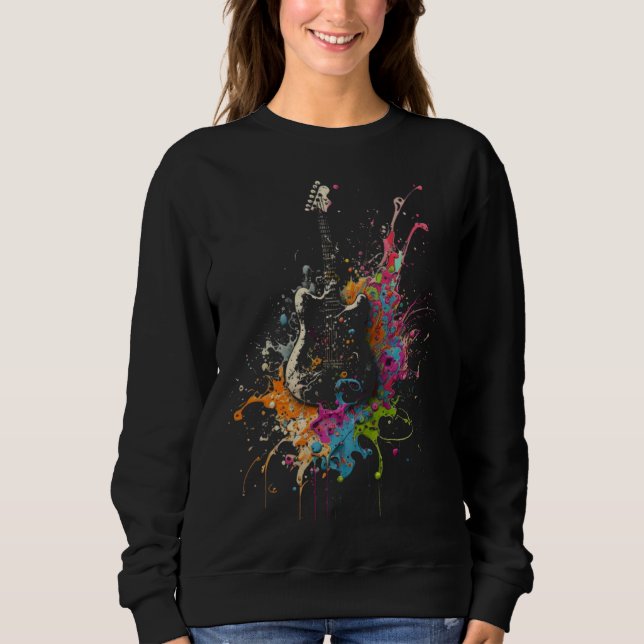 Electric Guitar Splash Guitarist Musician Retro Gu Sweatshirt (Front)