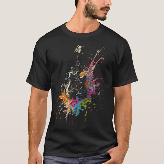 Electric Guitar Splash Guitarist Musician Retro Gu T-Shirt (Front)