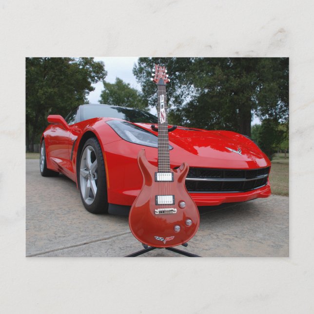 Electric Guitar & Sports Car Postcard (Front)