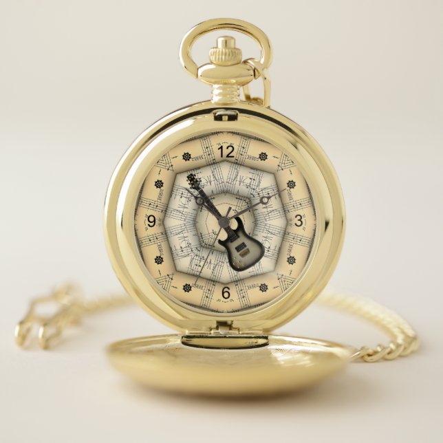 Electric Guitar ~ Strange Musical Design ~ Unique Pocket Watch (Inside)