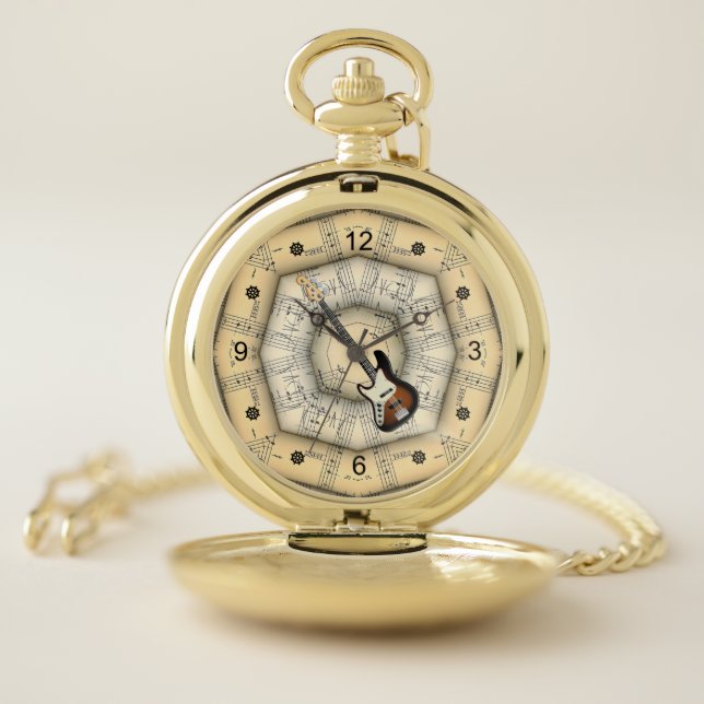 Electric Guitar ~ Strange Musical Design ~ Unique Pocket Watch (Inside)