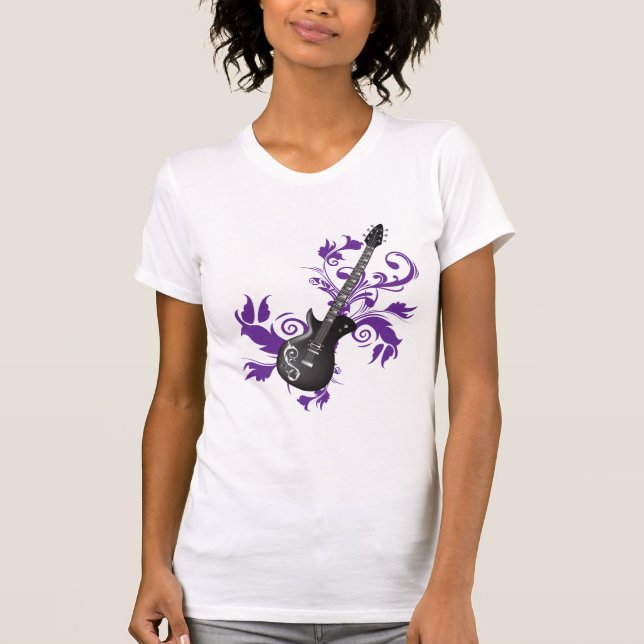 Electric Guitar, Swirls And Abstract leaves T-Shirt (Front)