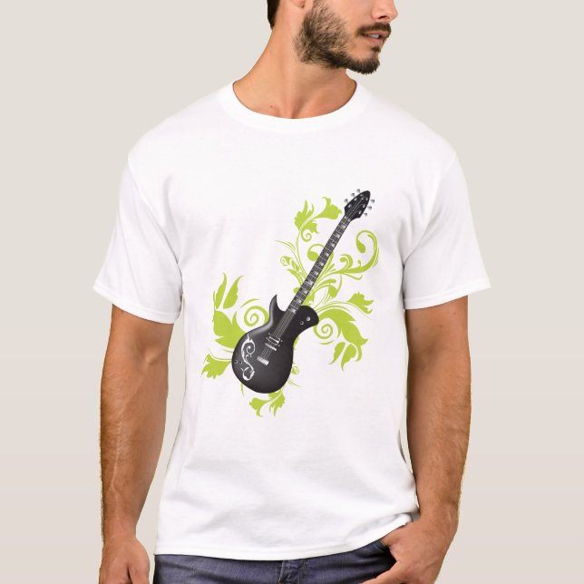 Electric Guitar, Swirls And Abstract leaves T-Shirt (Front)