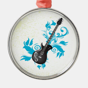 Electric guitar turquoise leaves custom ornament