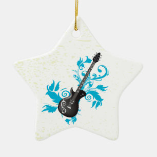 Electric guitar turquoise leaves custom ornament
