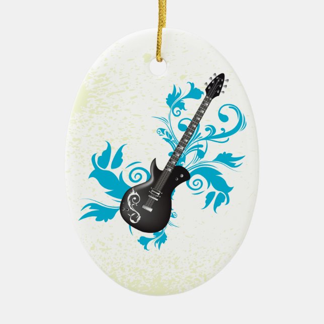 Electric guitar turquoise leaves custom ornament (Front)