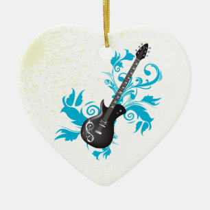 Electric guitar turquoise leaves custom ornament
