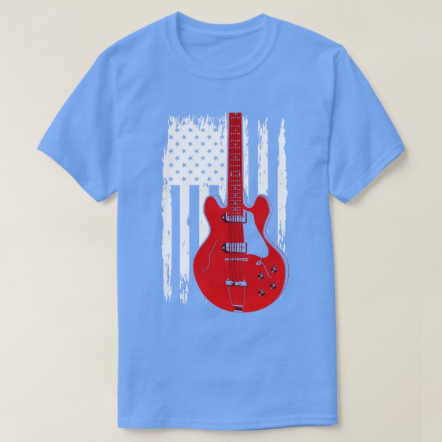 Electric Guitar US Flag Musician Guitarist T-Shirt (Design Front)