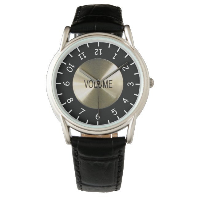 Electric Guitar Volume Knob Black & Gold Guitarist Watch (Front)