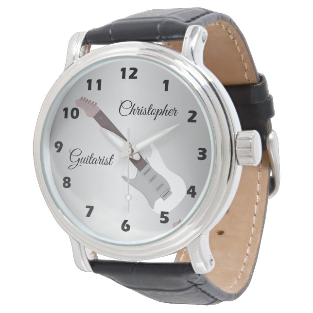 Electric Guitar White Wrist Watch (Angled)
