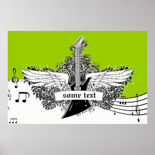 Electric guitar wings black white lime print