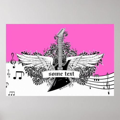 Electric guitar wings black white pink print