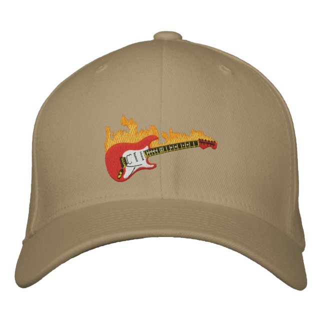 Electric Guitar With Flames Embroidered Cap (Front)
