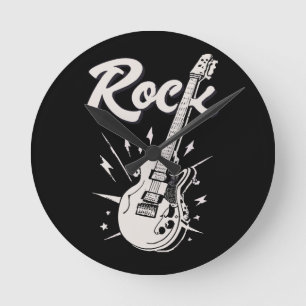 Electric guitar with rock word round clock